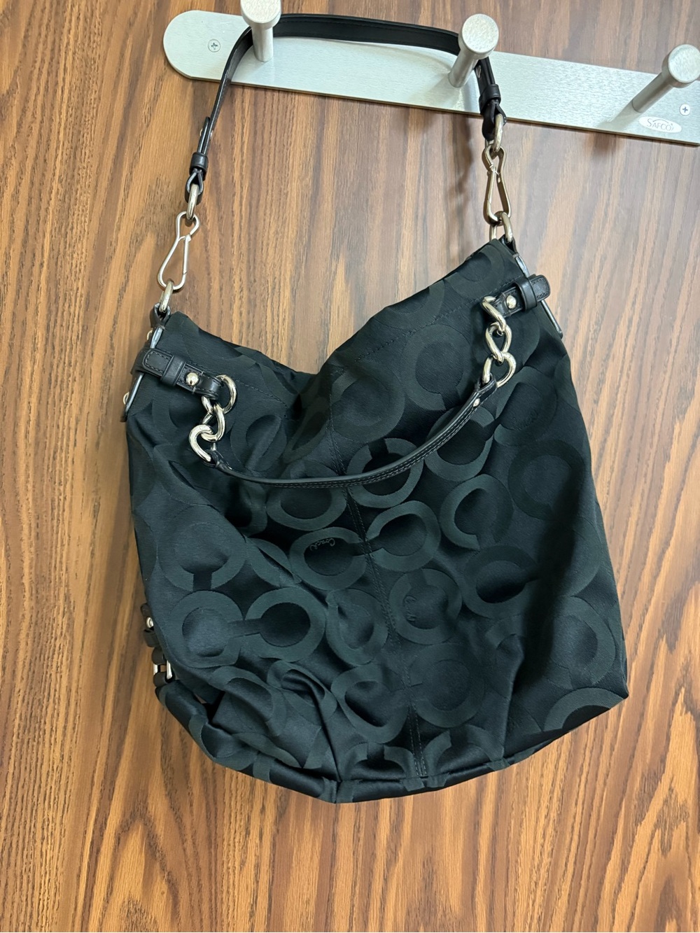 Coach Black Signature Jacquard Chain-Handle Hobo - Picture 3 of 5